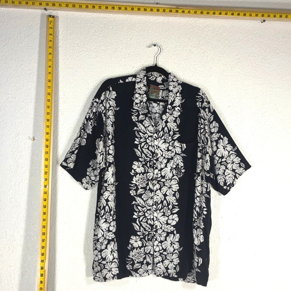 Pineapple Connection Black Floral Hawaiian Shirt Mens XL Excellent Rayon Aloha